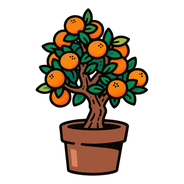 卡通植物盆栽橘子树
