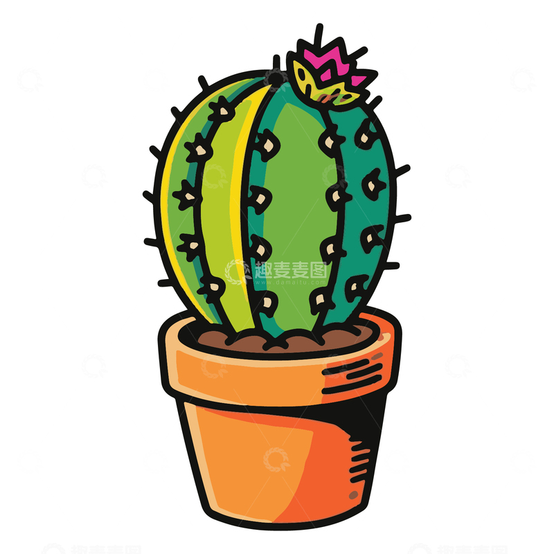 源文件下载【趣麦麦图】卡通植物盆栽热带仙人球2