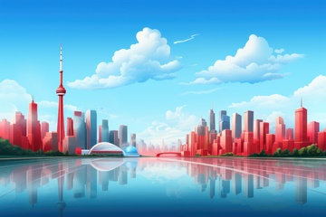 手绘简约城市高楼插画