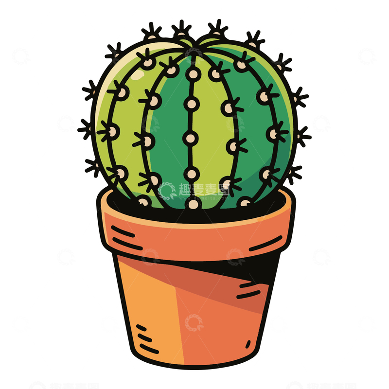 源文件下载【趣麦麦图】卡通植物盆栽热带仙人球3