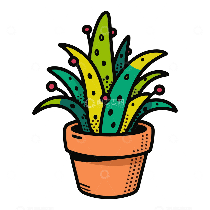 源文件下载【趣麦麦图】卡通植物盆栽热带绿叶1