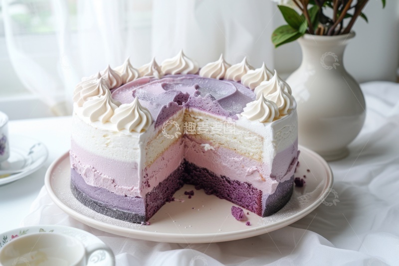 高清大图下载【趣麦麦图】美味的芋泥千层奶油蛋糕