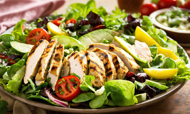 高清大图下载【趣麦麦图】烤鸡沙拉配时蔬AI插画高清海报图片素材2