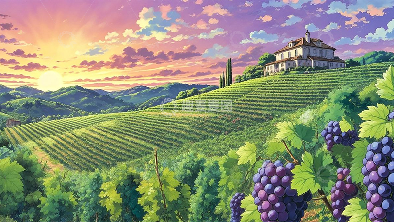 高清大图下载【趣麦麦图】夕阳中的葡萄庄园