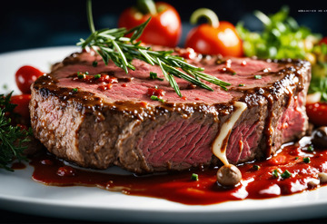 牛肋排黑胡椒酱飞溅美食摄影超现实AI插画