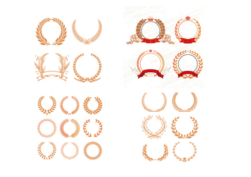 矢量清新扁平金色麦穗花环