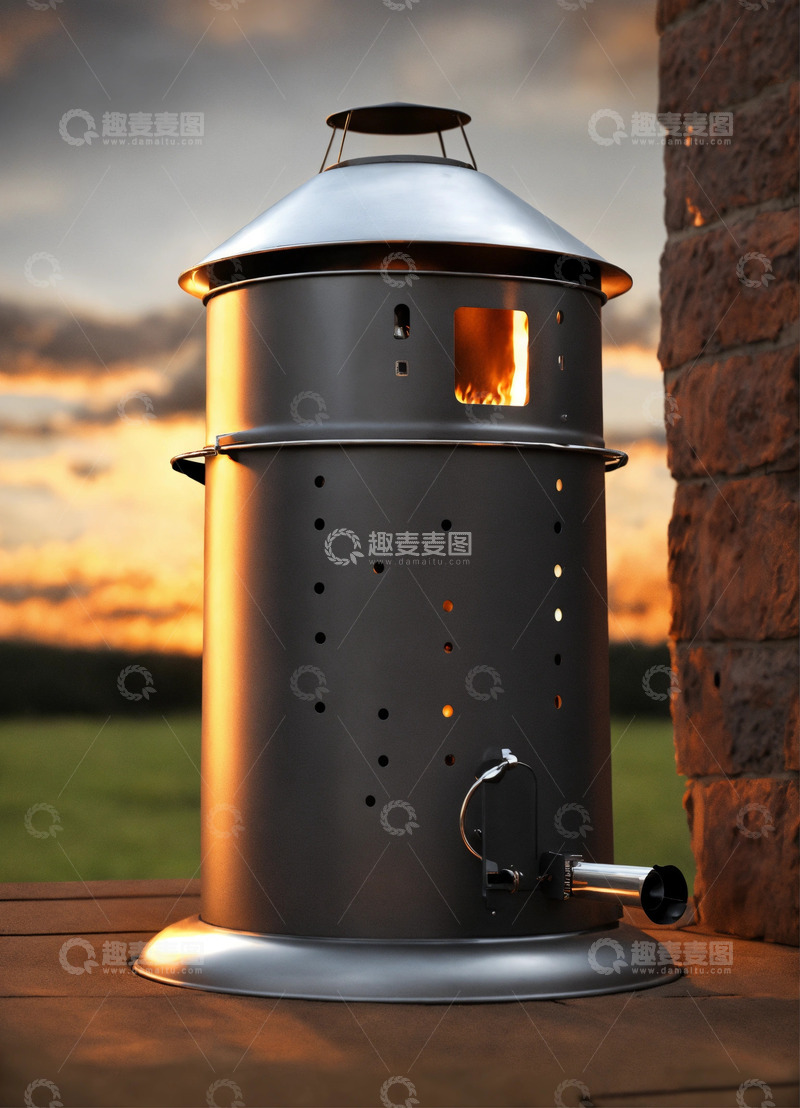 高清大图下载【趣麦麦图】木炭烟囱烧烤点火器3D艺术AI插画素材