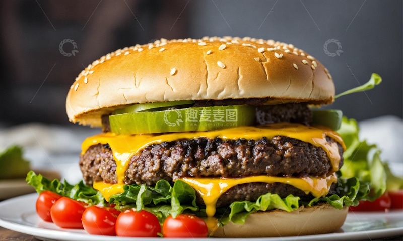 高清大图下载【趣麦麦图】盘子芝士汉堡咬痕AI插画高清海报图片素材4