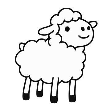 可爱动画绵羊黑白线条