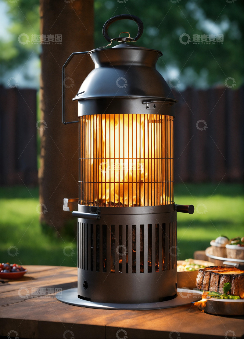 高清大图下载【趣麦麦图】木炭烟囱烧烤点火器3D艺术AI插画素材3