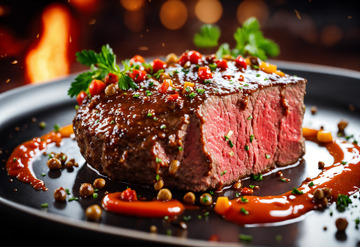 牛肋排黑胡椒酱飞溅美食摄影超现实AI插画2