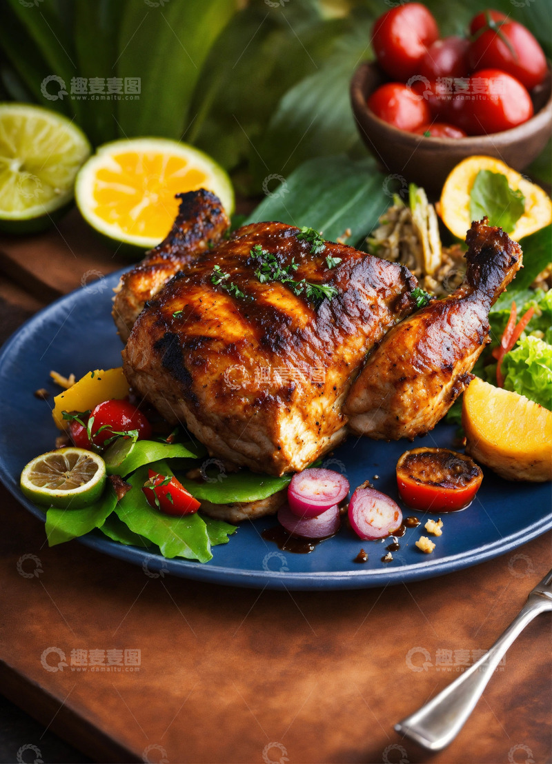 烤鸡猪肉芒果热带风情高级餐厅AI插画8
