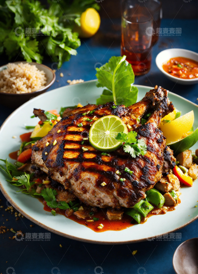 烤鸡猪肉芒果热带风情高级餐厅AI插画9