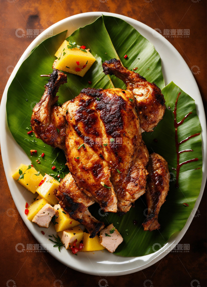 烤鸡猪肉芒果热带风情高级餐厅AI插画10