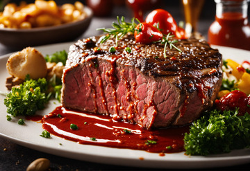 牛肋排黑胡椒酱飞溅美食摄影超现实AI插画1