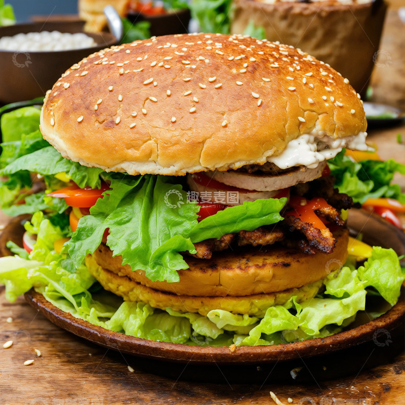 高清大图下载【趣麦麦图】鸡爪汉堡AI插画高清海报图片素材