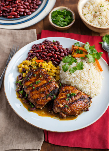 牙买加烤鸡米饭红腰豆精致摆盘AI插画素材3