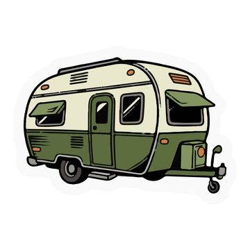 绿色露营房车手绘插画