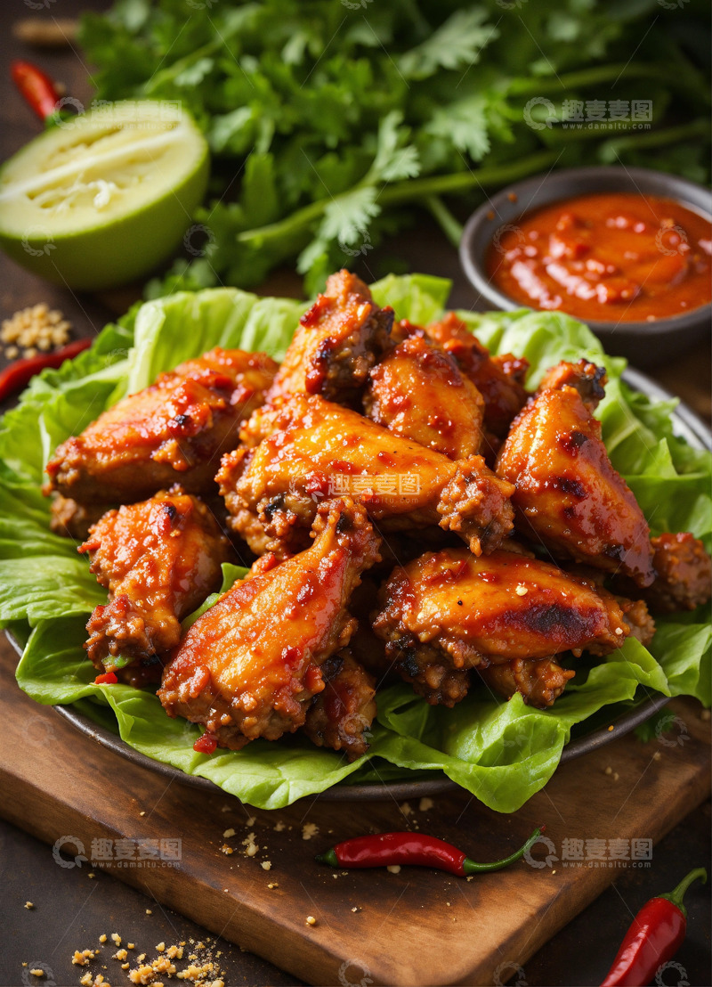 高清大图下载【趣麦麦图】香辣鸡翅热带风情美食摄影AI插画海报素材3