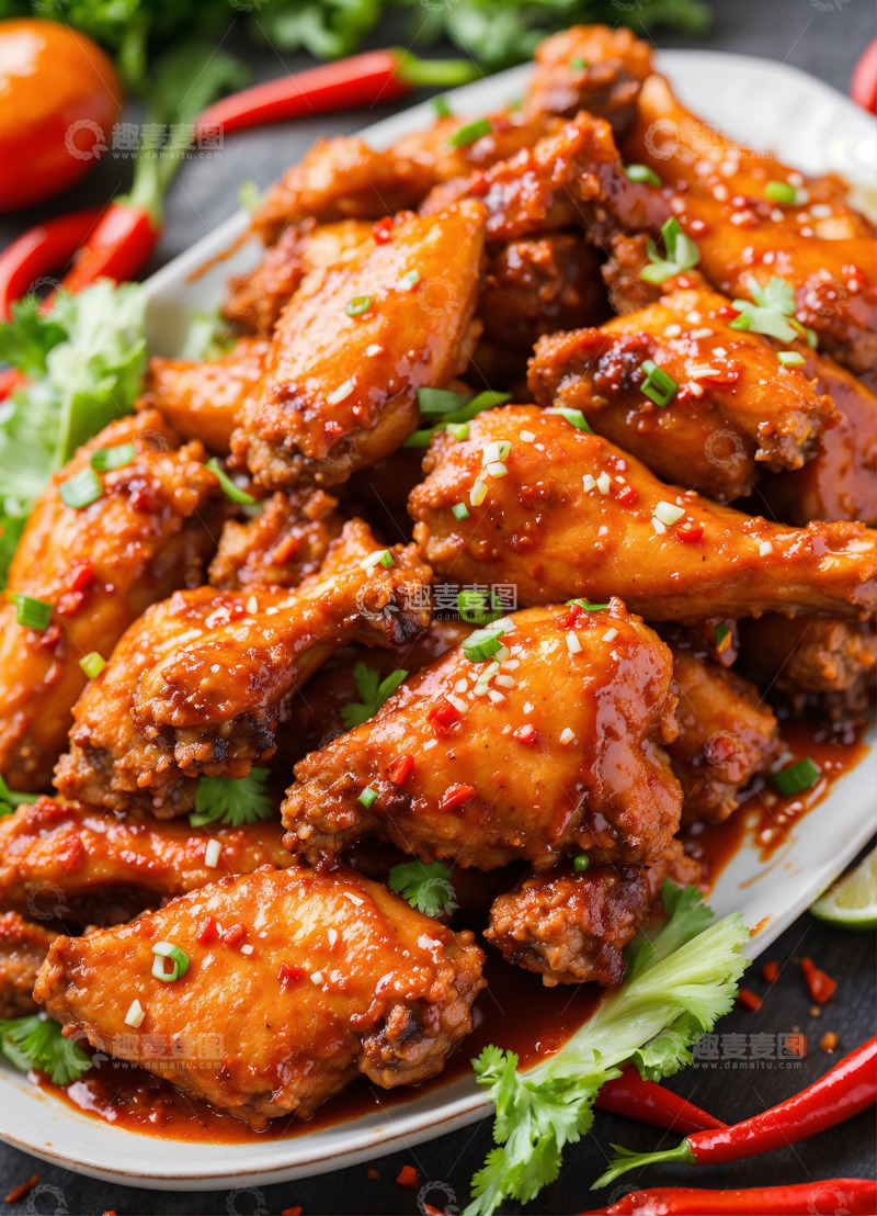 高清大图下载【趣麦麦图】香辣鸡翅热带风情美食摄影AI插画海报素材2