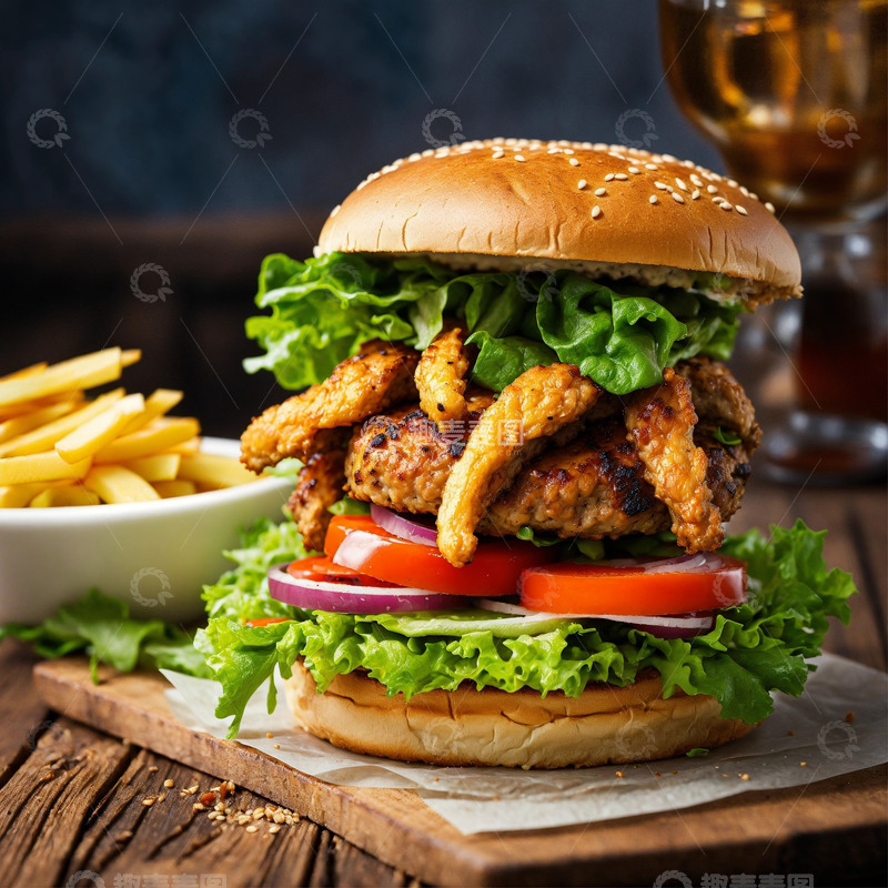 高清大图下载【趣麦麦图】鸡爪汉堡AI插画高清海报图片素材1