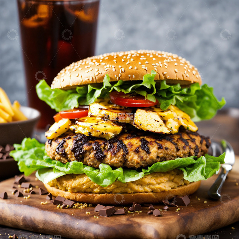 高清大图下载【趣麦麦图】鸡肉巧克力汉堡AI插画高清海报图片素材3