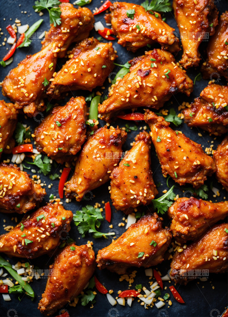 高清大图下载【趣麦麦图】香辣鸡翅热带风情美食摄影AI插画海报素材