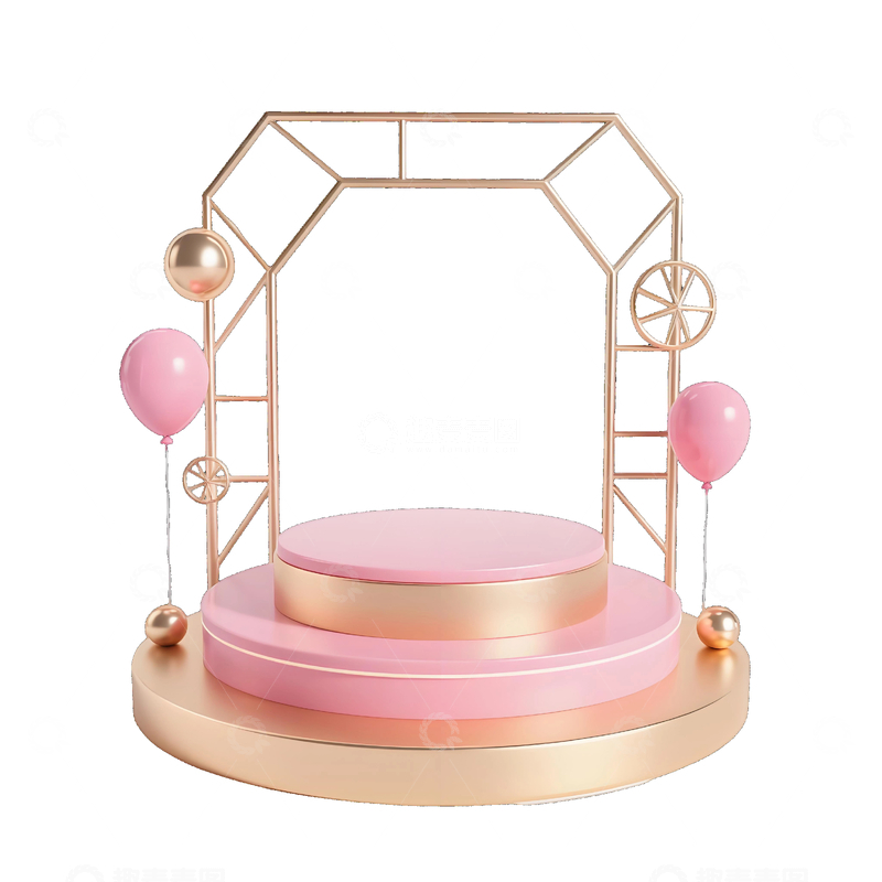 3d立体粉金架构浪漫气球展示台舞台元素