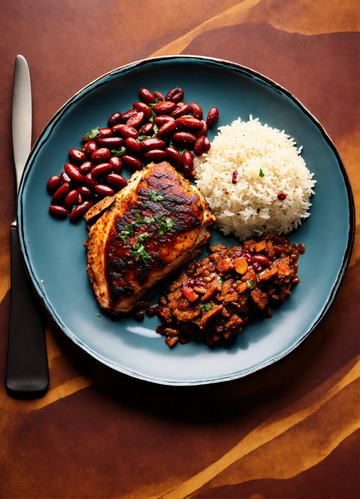 牙买加烤鸡米饭红腰豆精致摆盘AI插画素材2