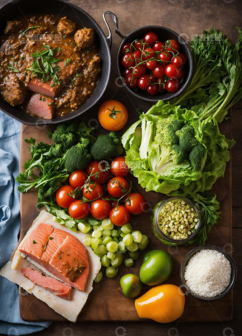 高清大图下载【趣麦麦图】健康蔬菜素菜饮食食谱AI插画图片素材1
