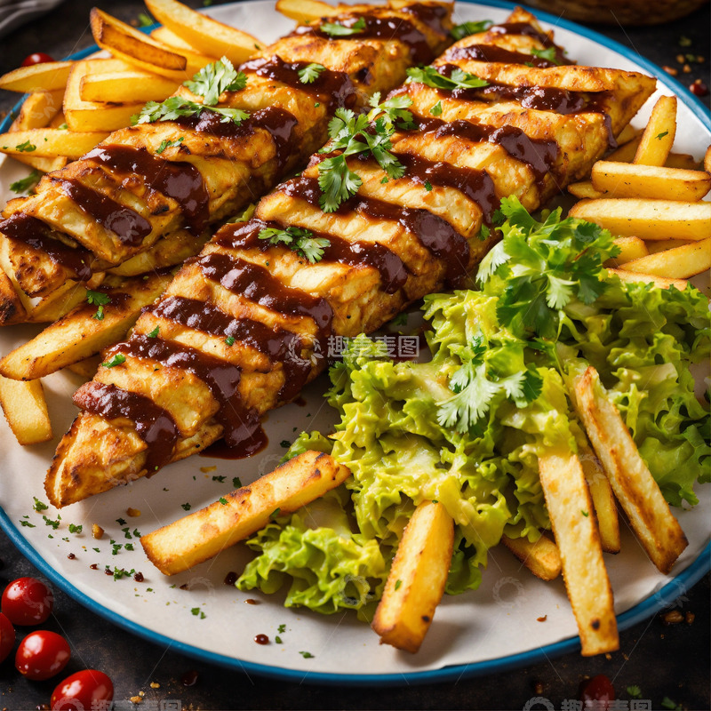 高清大图下载【趣麦麦图】沙威玛薯条特写美食摄影高级料理AI插画