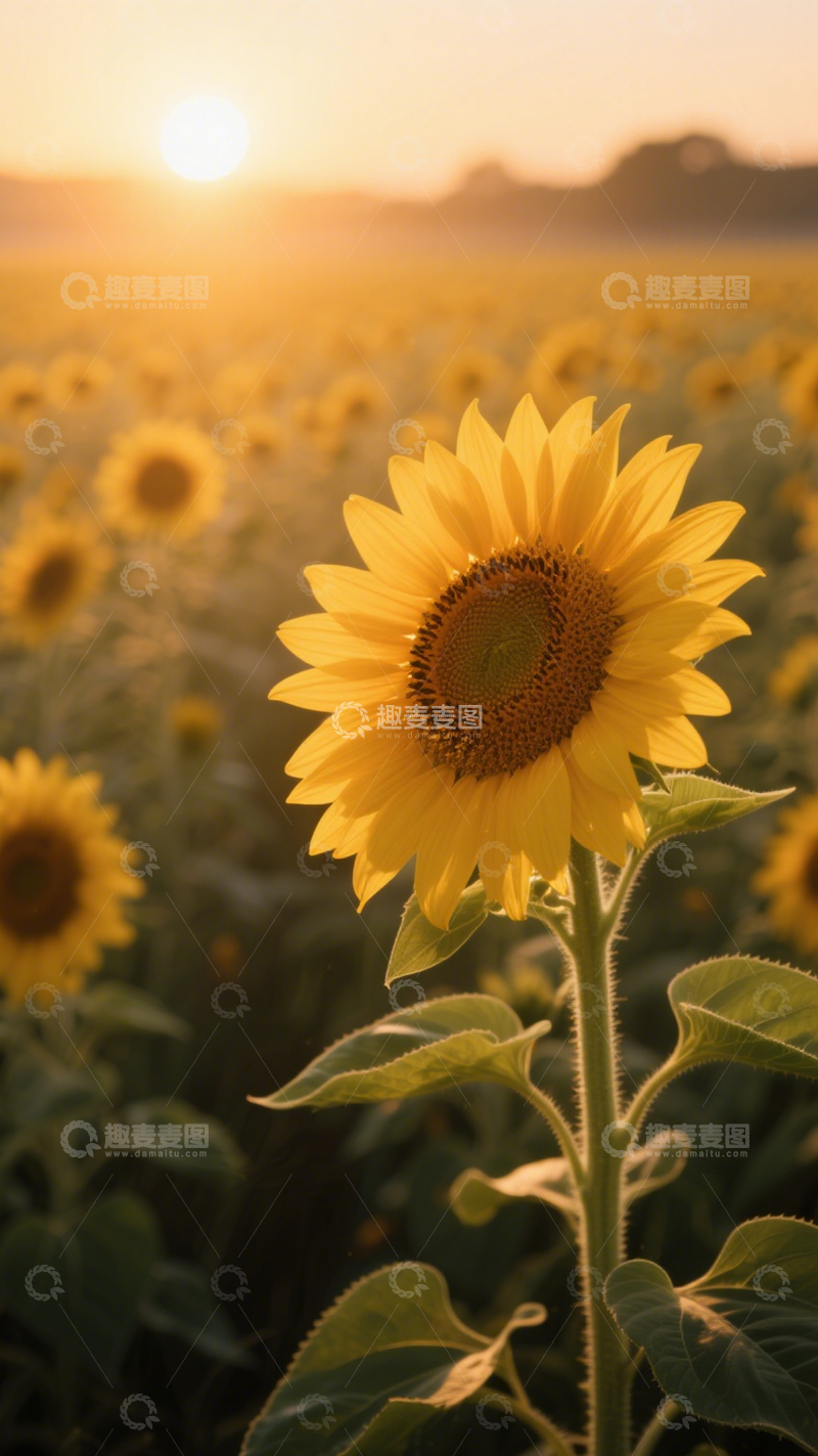 高清大图下载【趣麦麦图】向日葵夕阳田园风光1