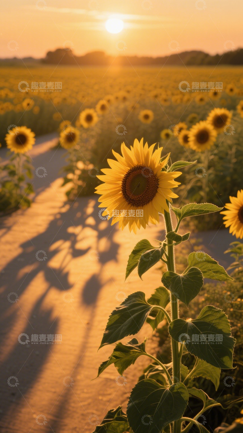 高清大图下载【趣麦麦图】向日葵夕阳田园风光2