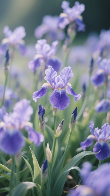 紫色鸢尾花海朦胧景