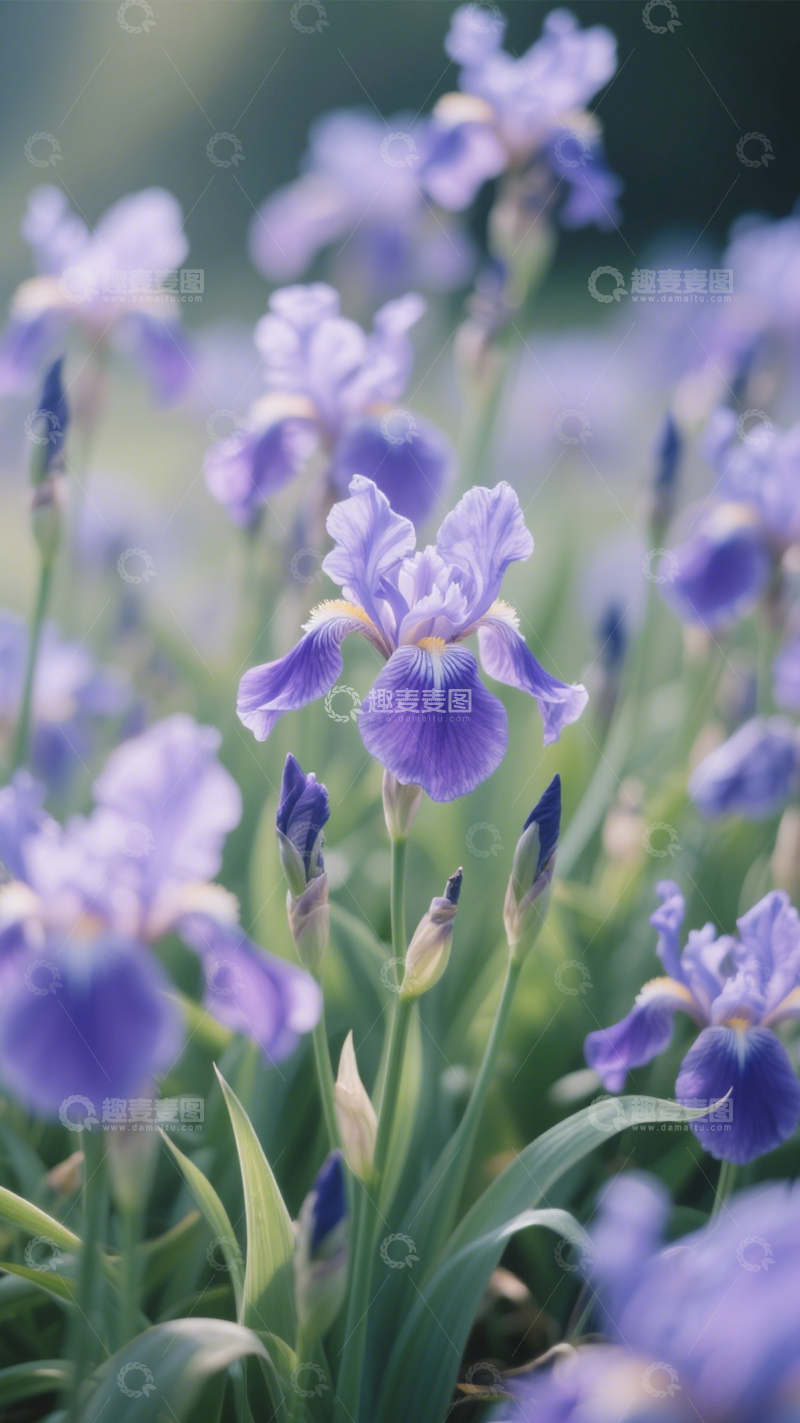 紫色鸢尾花海朦胧景