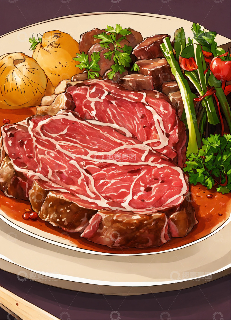 高清大图下载【趣麦麦图】红烧肉AI插画高清海报图片素材