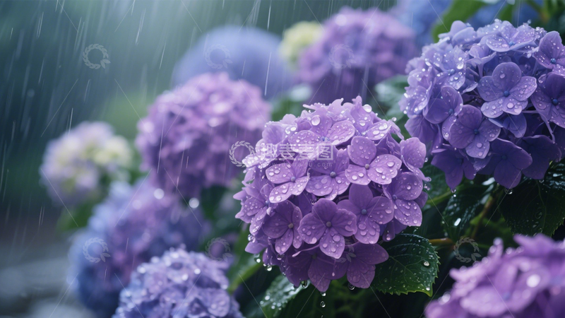 高清大图下载【趣麦麦图】紫绣球雨滴梦幻时刻4