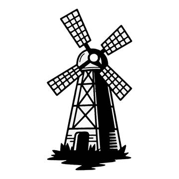 风车黑白线稿