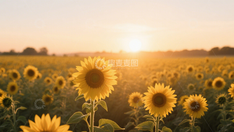 高清大图下载【趣麦麦图】向日葵夕阳田园风光3