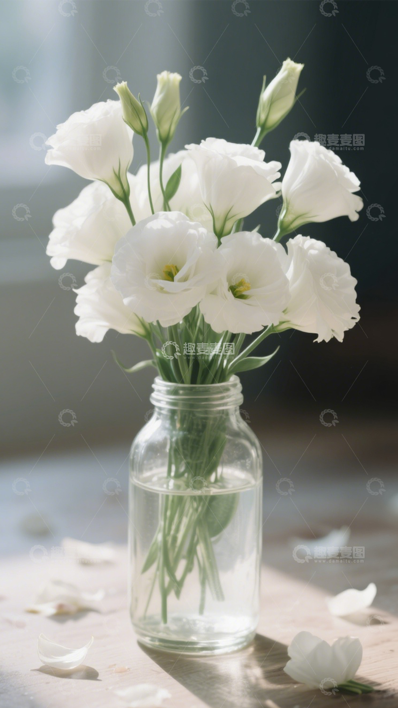 高清大图下载【趣麦麦图】瓶花洋桔梗清新氛围1