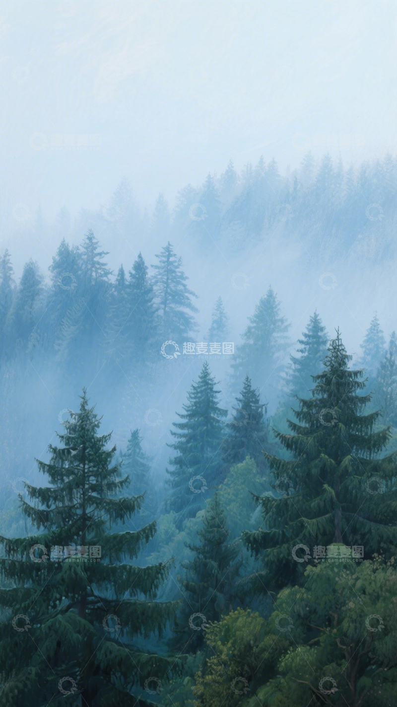高清大图下载【趣麦麦图】雾林朦胧森林之境1