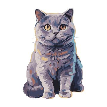 颜料色块画风手绘蓝猫可爱