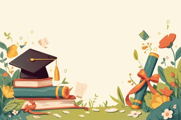 卡通简约书籍和学士帽