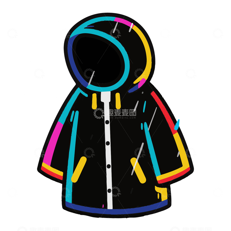 源文件下载【趣麦麦图】雨衣雨具手绘插画卡通漫画风格1