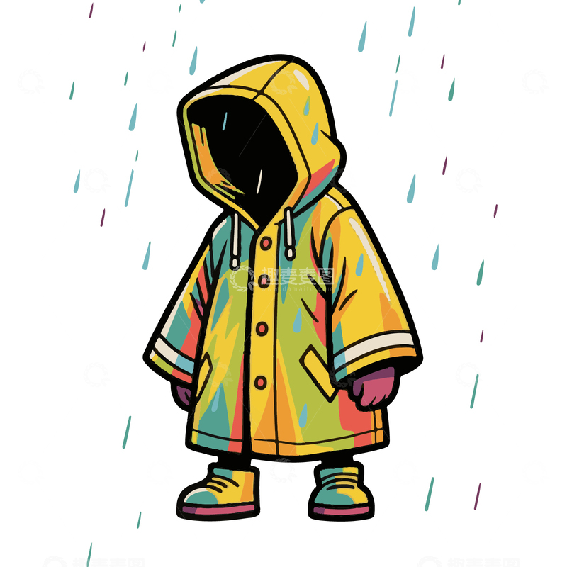 源文件下载【趣麦麦图】雨衣雨具手绘插画卡通漫画风格