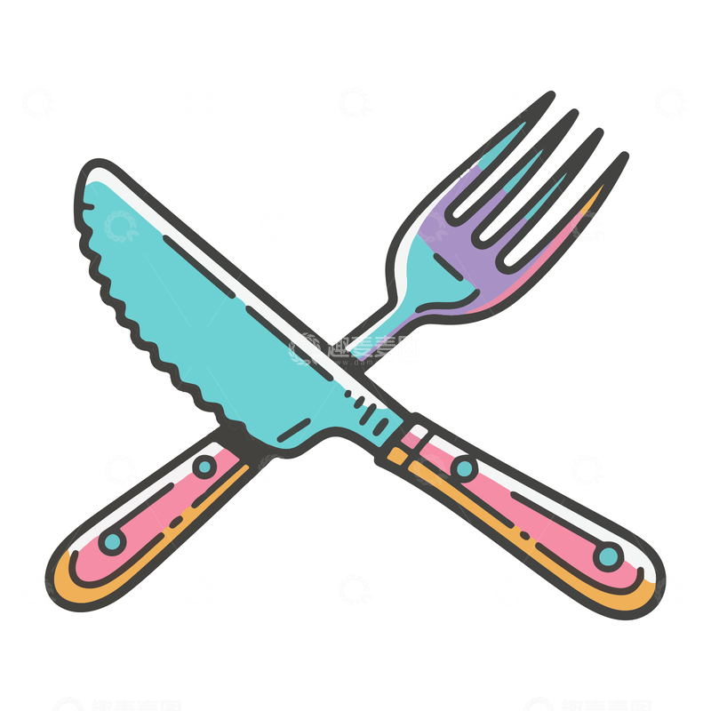 源文件下载【趣麦麦图】西餐用具刀叉手绘插画卡通漫画风格