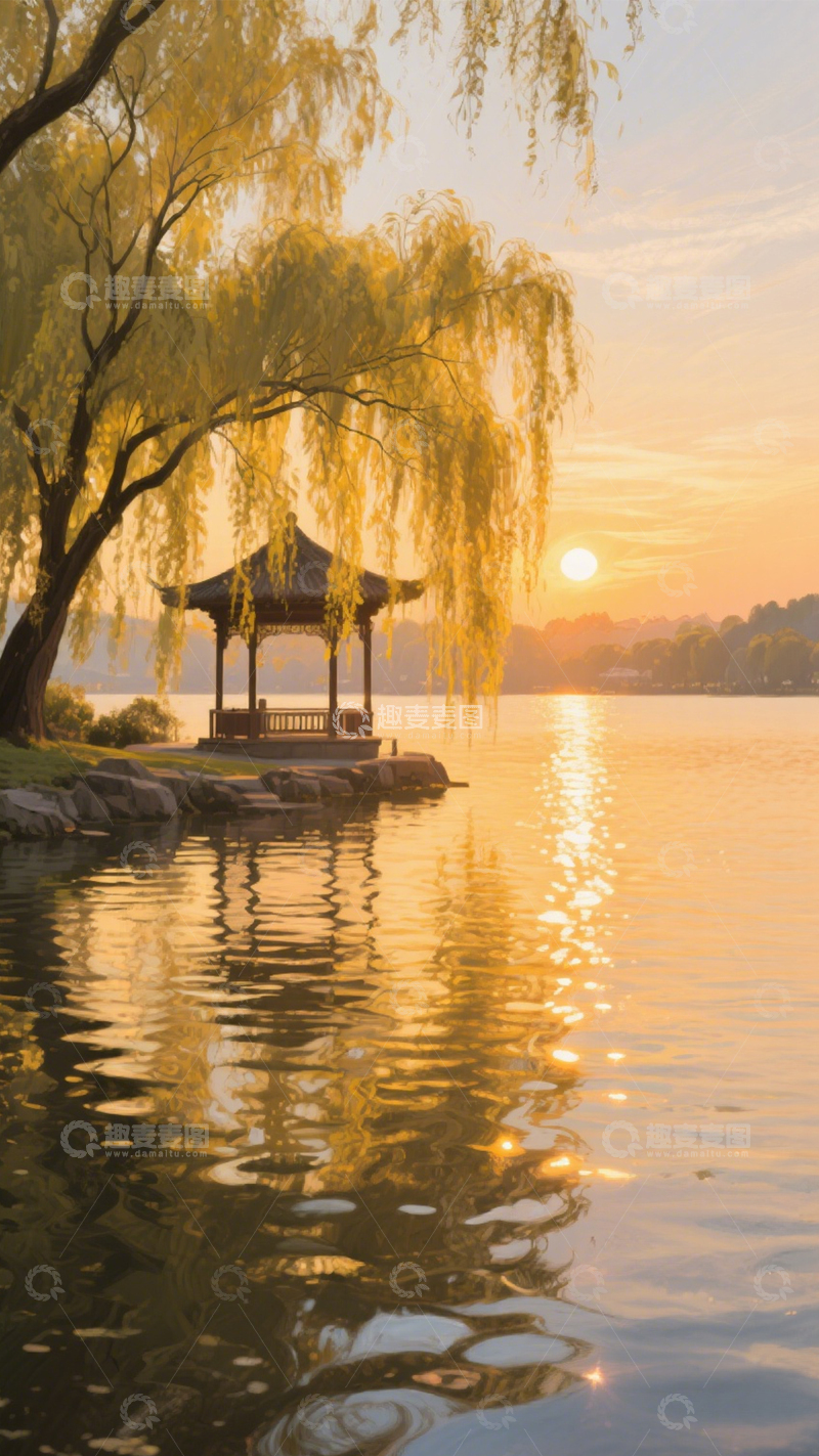 高清大图下载【趣麦麦图】落日海滩椰树橙红美