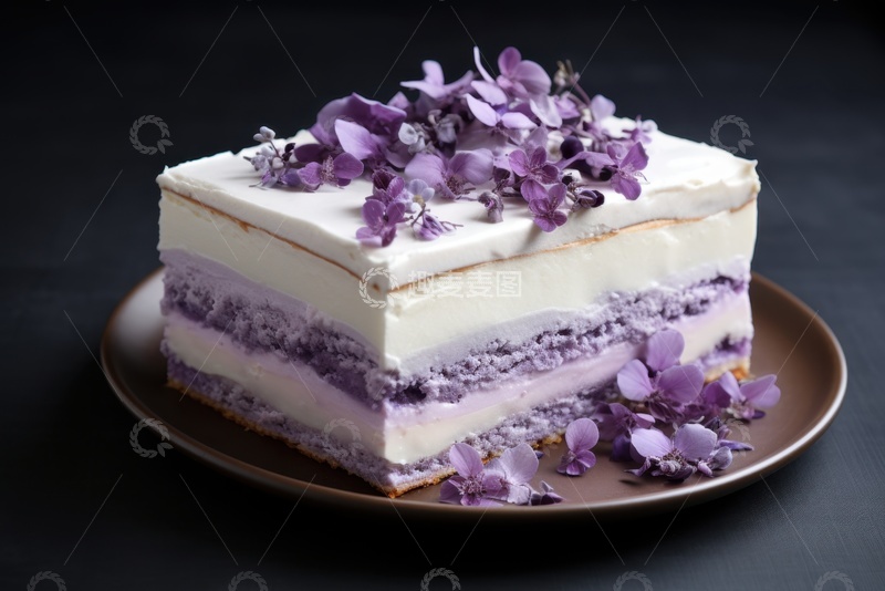 高清大图下载【趣麦麦图】紫色芋泥奶油鲜花蛋糕