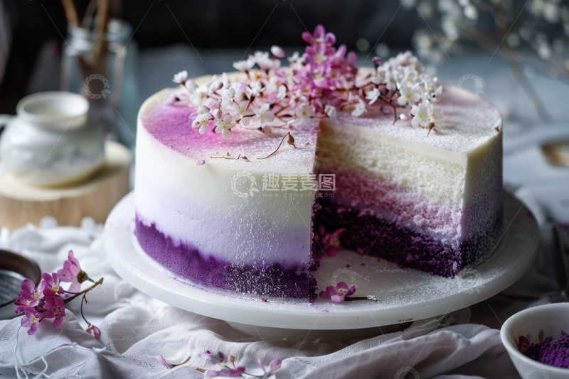 高清大图下载【趣麦麦图】芋泥奶油鲜花蛋糕