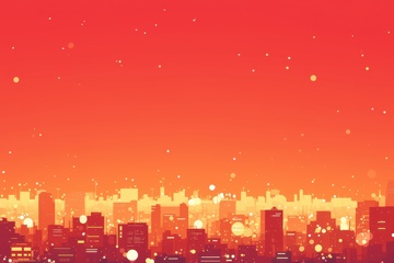 手绘红色城市高楼底部边框